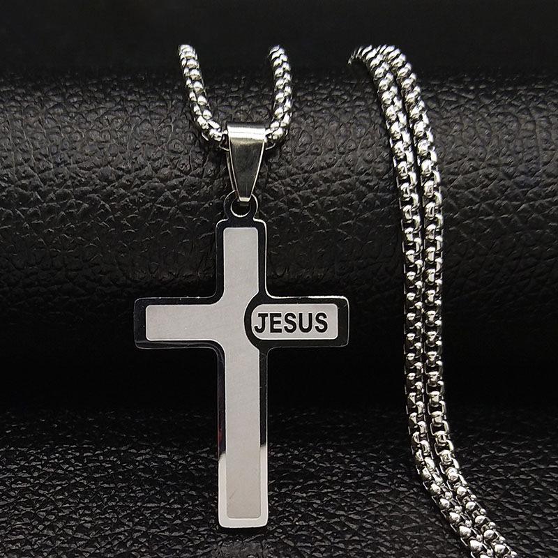 Temu Titanium Steel Cross Pendant Necklace - Durable, Non-fading Jewelry.