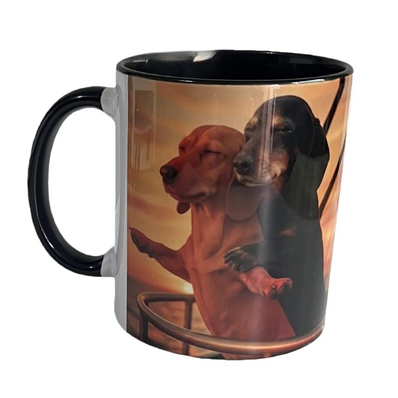 

Ceramic Mug with Dachshund Couple Art, Ergonomic Handle, Dishwasher Safe, Microwaveable, Perfect Gift for Dog Lover