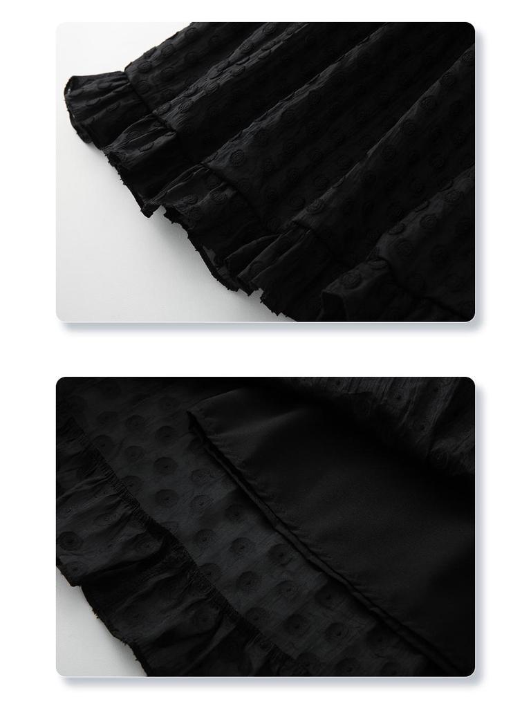 Damen Weißer Jacquard Pünktchen Rüschen Midi Rock - Sommer 2025 A-Linien Schirmdesign