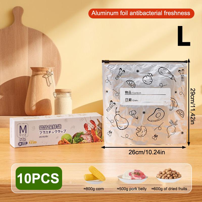 10Pcs Slide Fastener Aluminum Foil Food Bag Leakproof Freezer Safe Kitchen Fresh Bag Sealed Fresh-Keeping Home Use Durable Bag