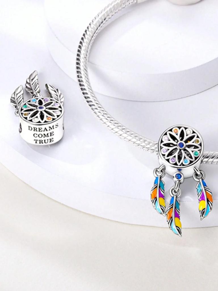 Copper Plated Authentic Charm Bead Charms Colored Feathers Bead Charms Compatible With Bracelets Womens Jewellery Gift