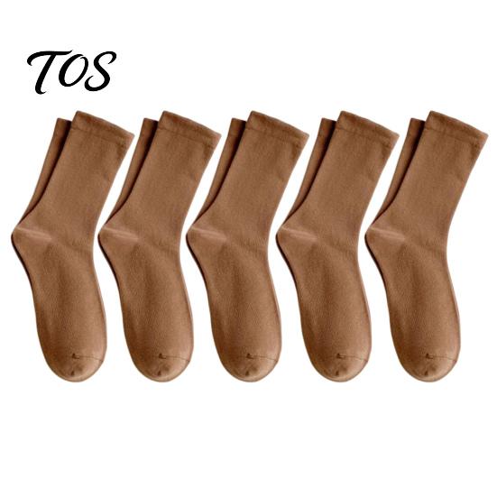 Soft Cotton Crew Socks 5 Pairs Solid Color Set, Moisture Wicking Breathable Warm for Women, Stretch Casual Mid-calf Spring Autum Comfortable Stretchy
