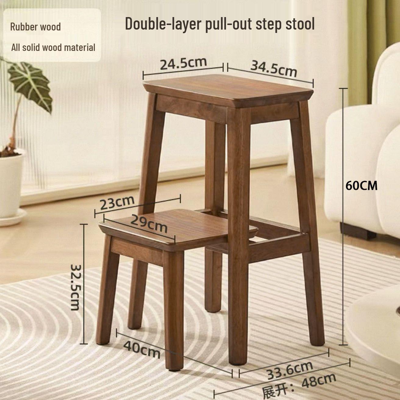 Выдвижная стремянка-табурет из массива дерева: Многофункциональный боковой столик и складная лестница в китайском стиле
