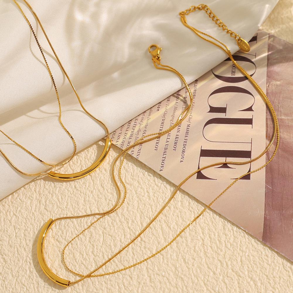 Ins Tide Double-layer Bead Chain Stacked with Titanium Steel Necklace Plated with 18k Gold Short Collarbone Chain for Women