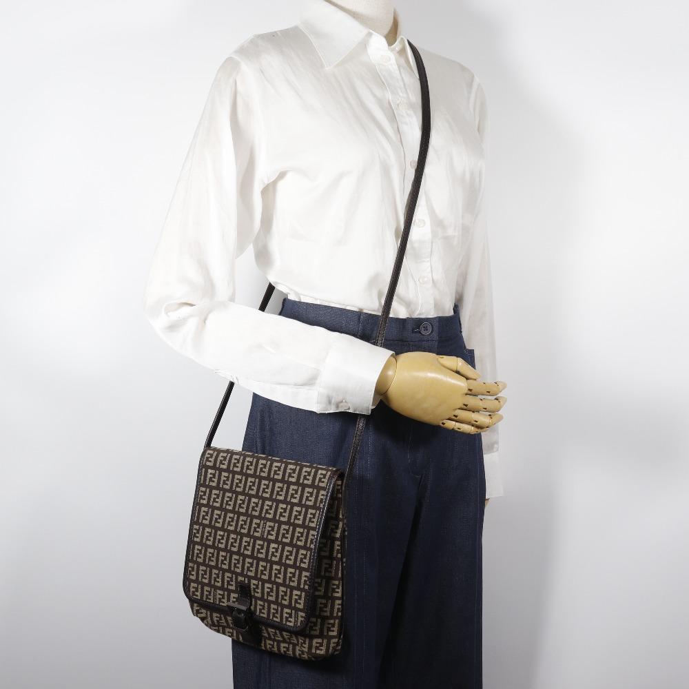 FENDI Zucchino Shoulder Bag Brown Nylon canvas Women Used