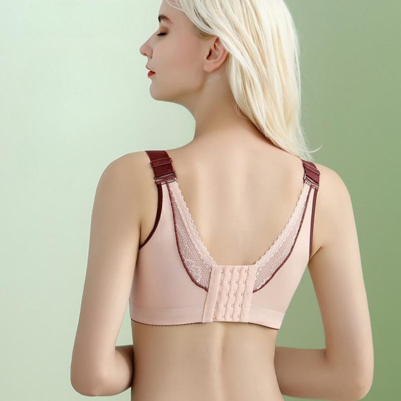 Sexy Lace-trimmed Front and Back Buckle Bra with Breathable Cups Plus Size Side Breasts Beautiful Back and Push-up No-rim Bra