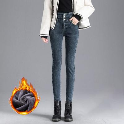 2022 Autumn Winter Jean Casual Fashion Skinn Jeans For Women High Waist Stretch Pencil Pants Thick Warm Tappered Pencil Pants