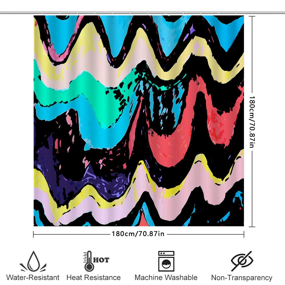 Waterproof Shower Curtain With Colorful Waves Design For Bathroom Decor Modern Abstract Pattern Home Accessories Made Of Polyest