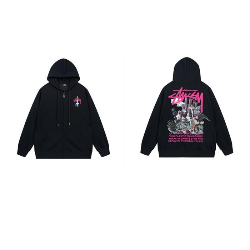 Mens Hooded Zip-Up Fleece-Lined Sweatshirt With Letter Print Casual Oversized Pullover Winter Jacket