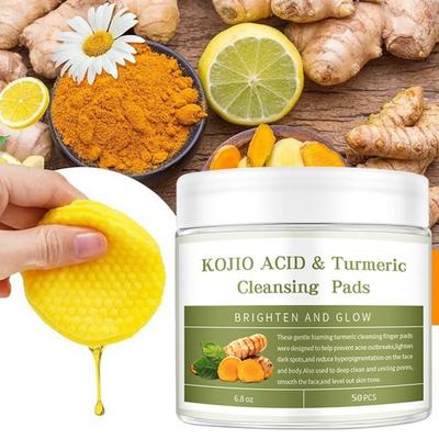 30/50 ks Čisticí tampony s kyselinou kojicovou Odstranění tmavých skvrn Stlačené houbičky na obličej s kurkumou Jemné čištění pórů Exfoliační čištění obličeje Bavlna