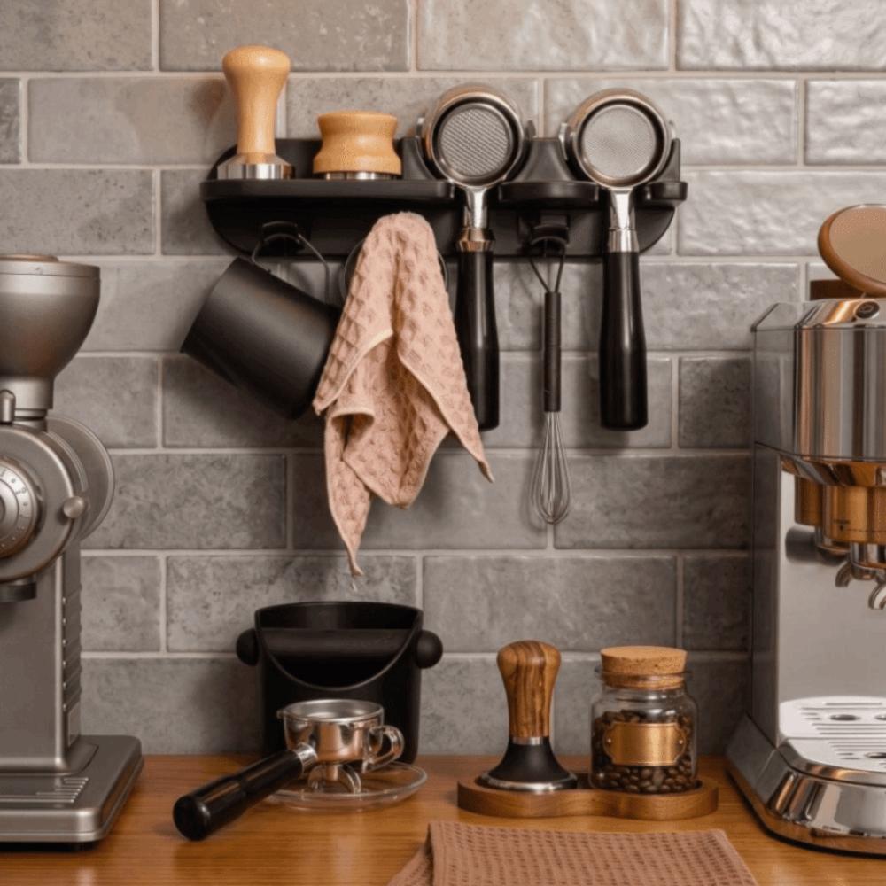 Wall Mounted Coffee Utensil Storage Rack Minimalist Espresso Portafilter Holder Home Kitchen