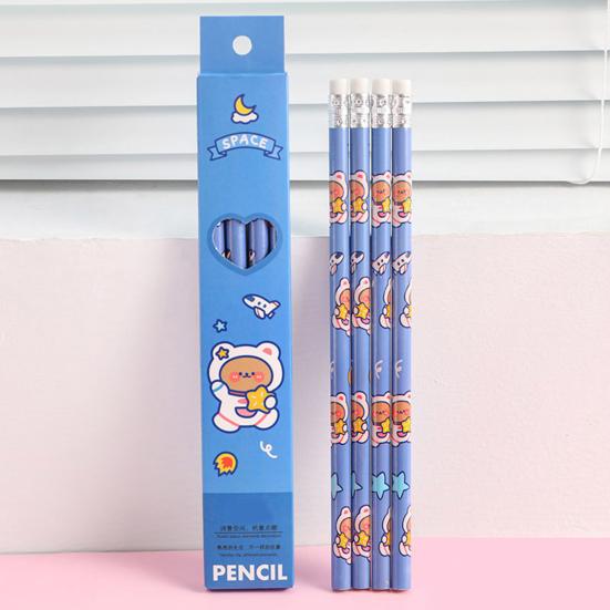 4Pcs Astronaut Cartoon Pencils Set Portable Space Theme Pencils with Eraser Head Safe Kids