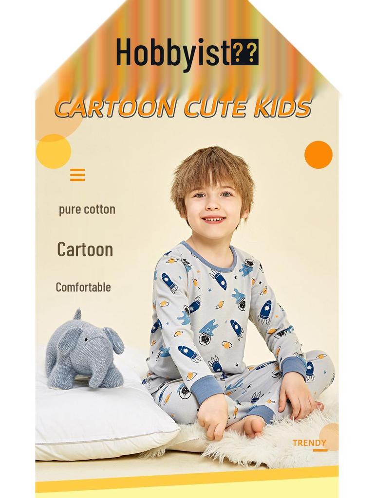 Kids' Pure Cotton Autumn Clothing Set: Warm Underwear, Base Layer Pajamas, and Knitwear for Boys and Girls