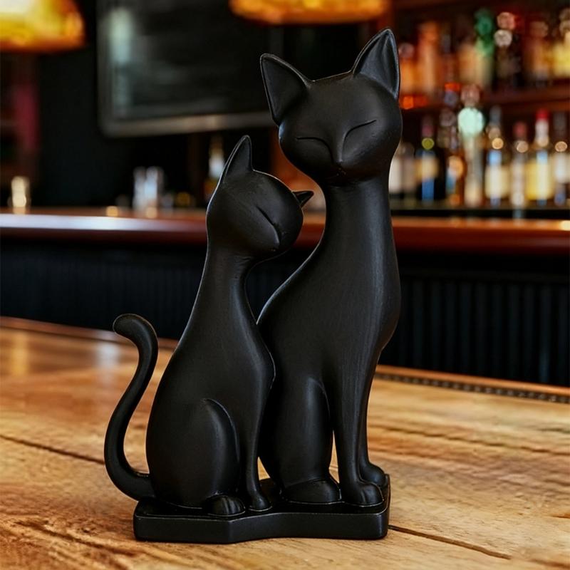 Dark Theme Black Cats Figurine Double Cats Snuggling Sculpture Perfect for Office and Cafe Desktop Shelf Decoration