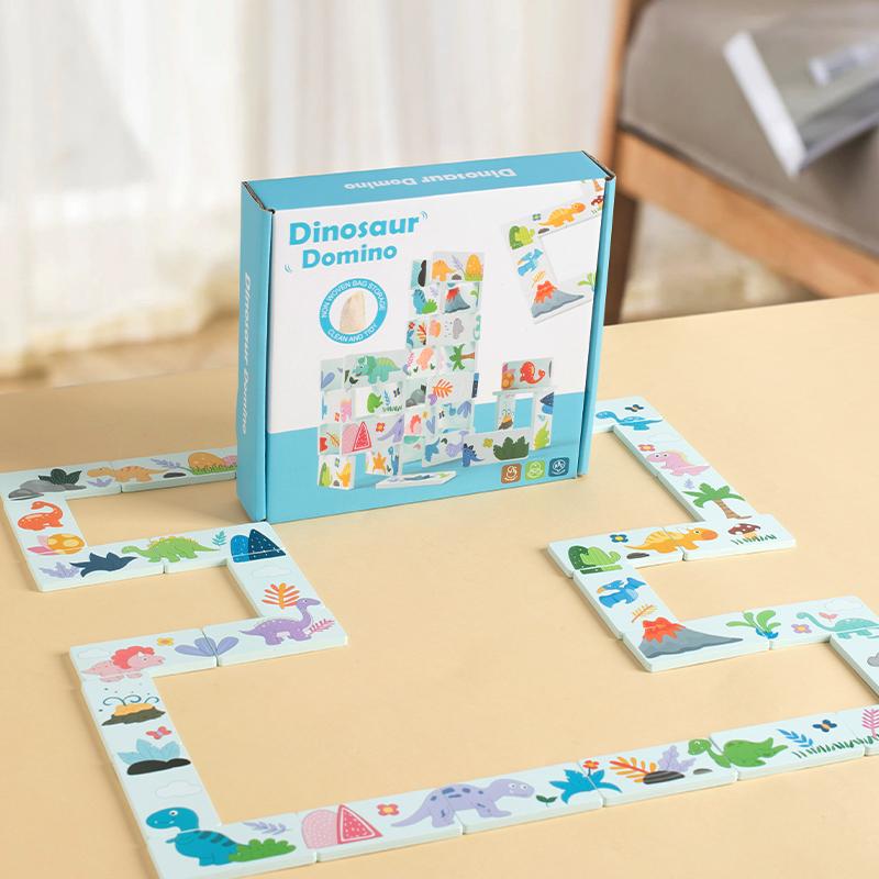 Non-Toxic Wooden Toy Dinosaur Domino Animal Shadow Pairing Relay Game Matched Images Montessori Educational Toys For Children Kids