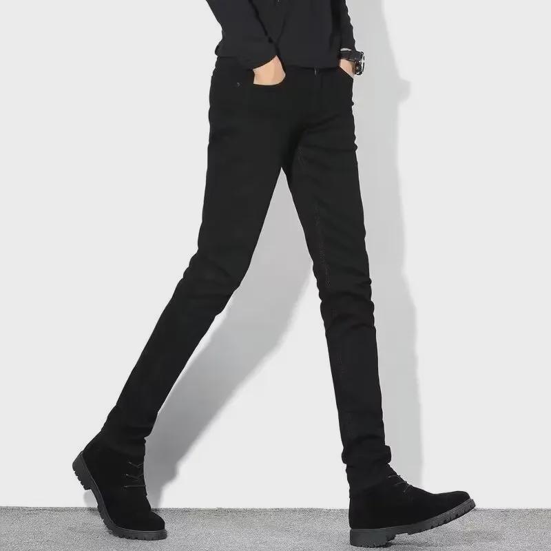 Men's Pure Black Stretch Straight Jeans