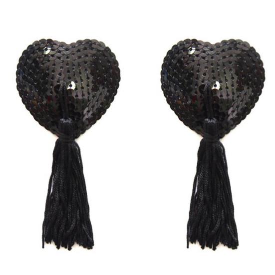 1 Pair Nipple Covers Sequins Shiny Heart Shape Nippleless Stickers Tassels Self-Adhesive Invisible Chest Pads for Home