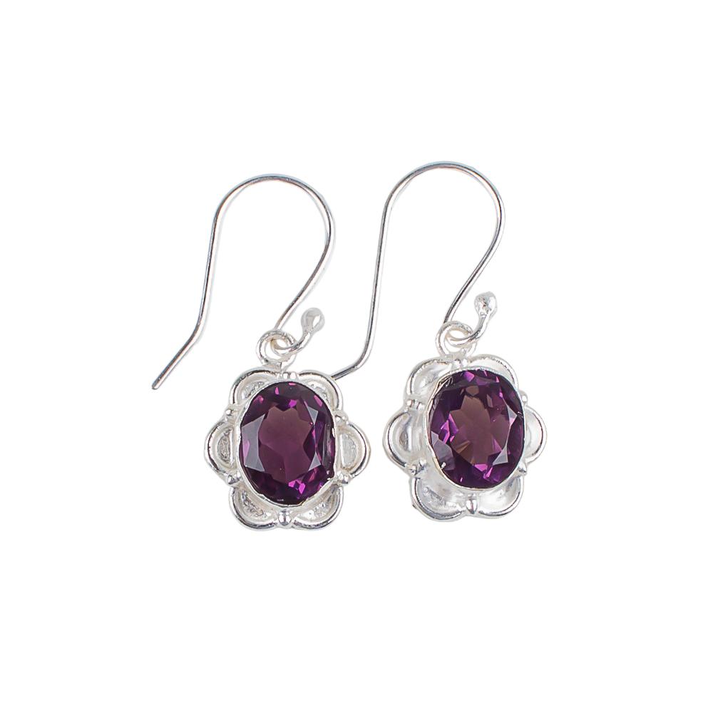 Natural Amethyst Gemstone 925 Sterling Silver Jewelry Handcrafted Earrings 1.30" EE-11-8