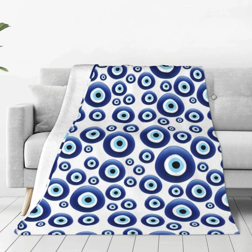 Mediterranean Evil Eye Flannel Blankets Warm Soft Charm Blue Throw Blanket Winter Airplane Travel Chair Sofa Bed Funny Bedspread
