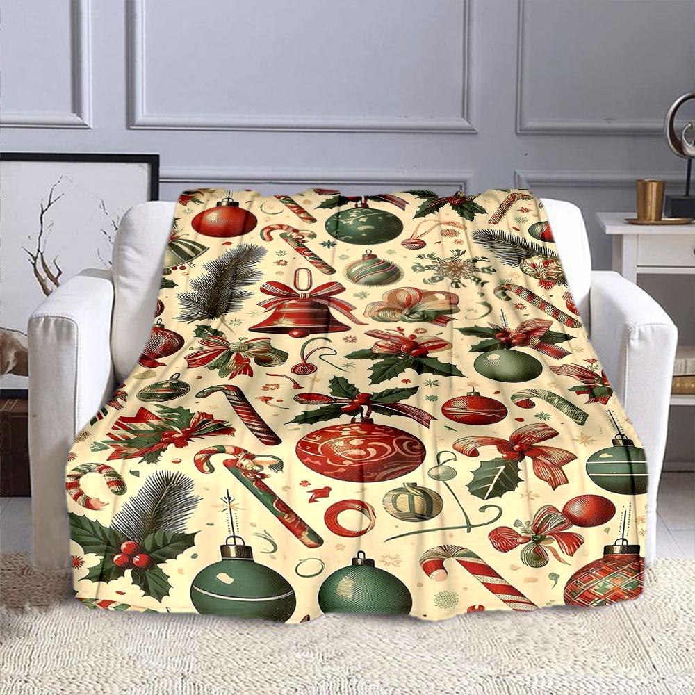 Christmas-Themed Ornaments Pattern Patterned flannel blanket perfect for the bedroom living room, sofa, or a little nap