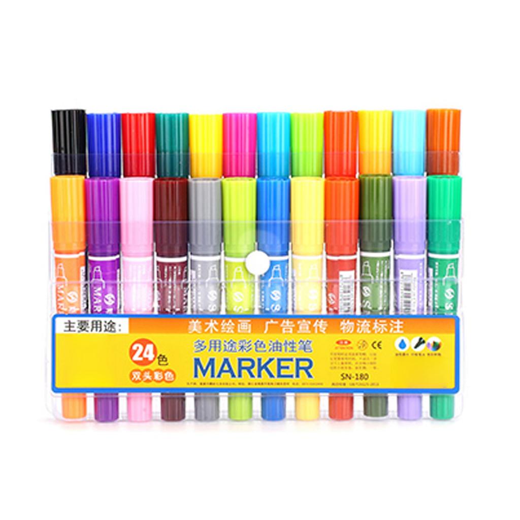 Marker Set Double Headed 24 Color Oily Marker Multipurpose Plastic Student Painting Tools