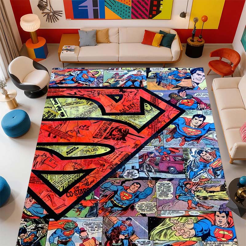 Superman superhero logo rug, suitable for bedrooms, living rooms, and home sofa decoration; large children's decorative floor