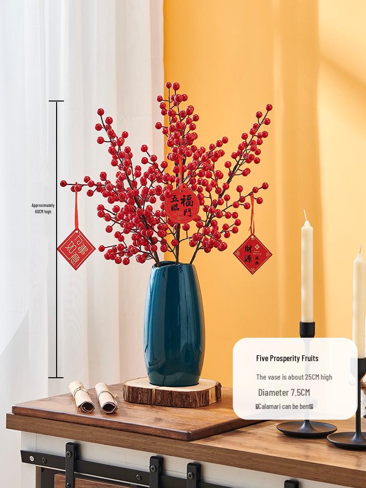 Pomegranate and Persimmon Artificial Flower Branch for Living Room or Dining Table Decoration