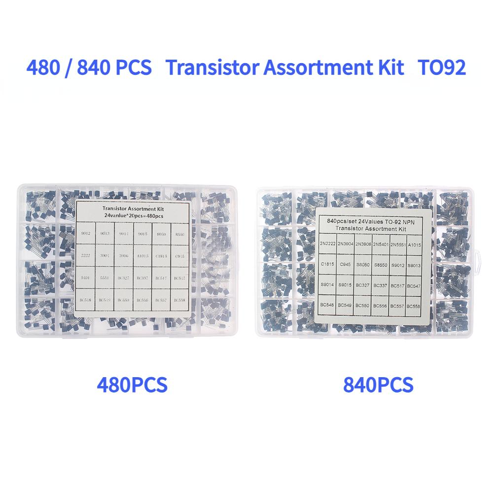 480/840PCS NPN PNP DIP transistor kit Box 24 Values TO-92 Triode Transistor set 2N2222 C1815 BC547 S8050 2N3904 BC337 S9015 2N3
