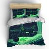 Glowing Green Cat By Window Bedding Set For Kids Luxury Gift 3Pcs Digital Print Comforter Set Soft Comfortable Breathable