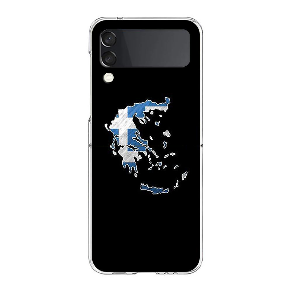 Phone Cover For Samsung Galaxy Z Flip 6 5 4 Case Transparent For Samsung Z Flip 3 Hard PC Foldable Shell Greece Greek Flag Bags