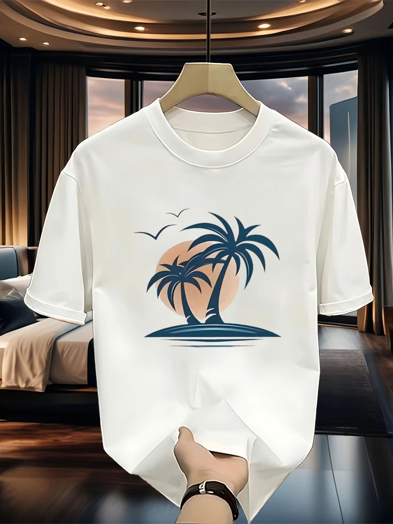 

Graphic T-Shirt Featuring a Tropical Paradise Palm Tree - Comfortable And Loose-Fitting Short Sleeve Tee, Perfect for Beach Outings, Summer Vacations, 5XL різнокольоровий