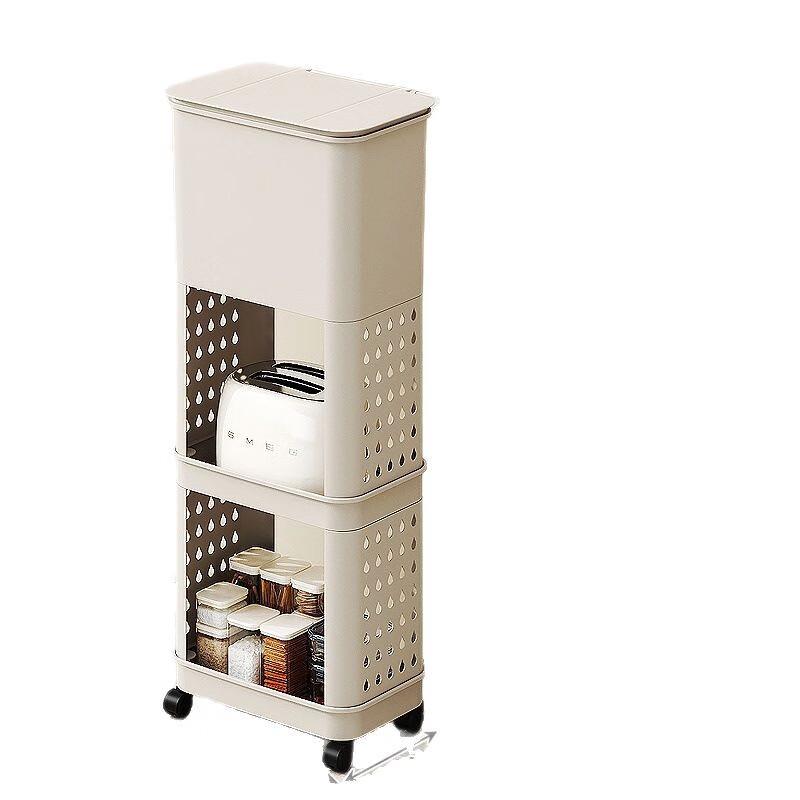 Slim Mobile Kitchen Storage Cart with Trash Can