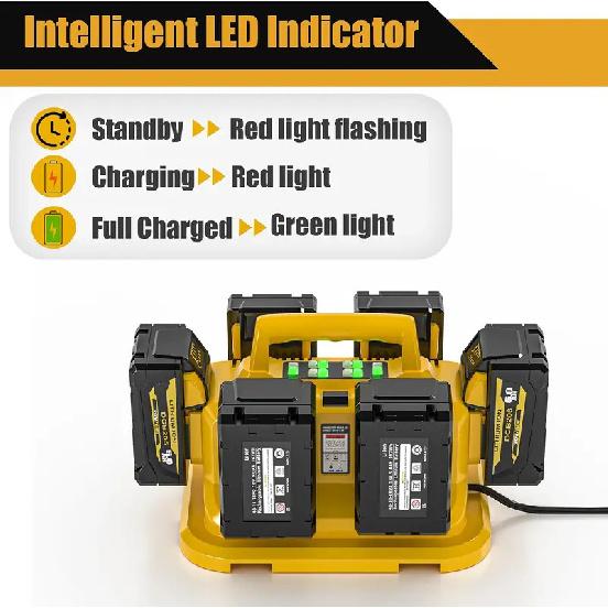 6-Ports for Dewalt Battery Charger, 20V/60V Simultaneous Charging ,Compatible with DCB200,DCB203,DCB204,Rapid Charger Station
