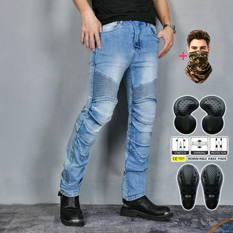 Mens Motorcycle Riding Jeans Protective Gear Abrasion Resistant Biker Pants Motorcyclists Safety Wear XXS синий