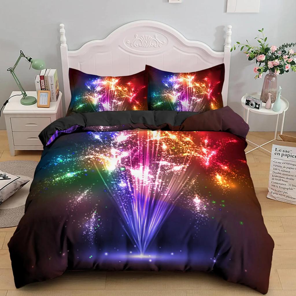 Fireworks Soft Durable Quality Duvet Cover Colourful Fires Celebrate Mery Christmas Theme Polyester for Children Tens Women for Bedrom Decoration