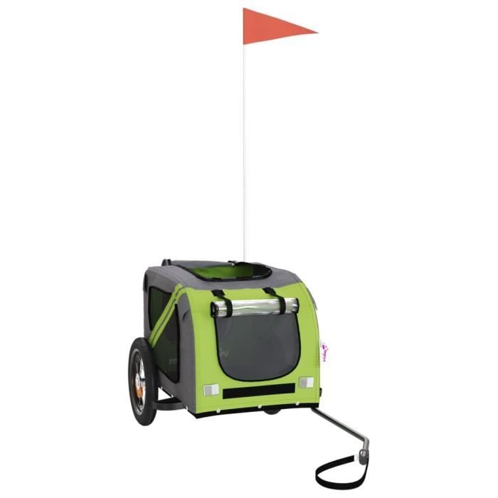 VidaXL Remorque de vélo pour chien vert et gris tissu oxford et fer 93871