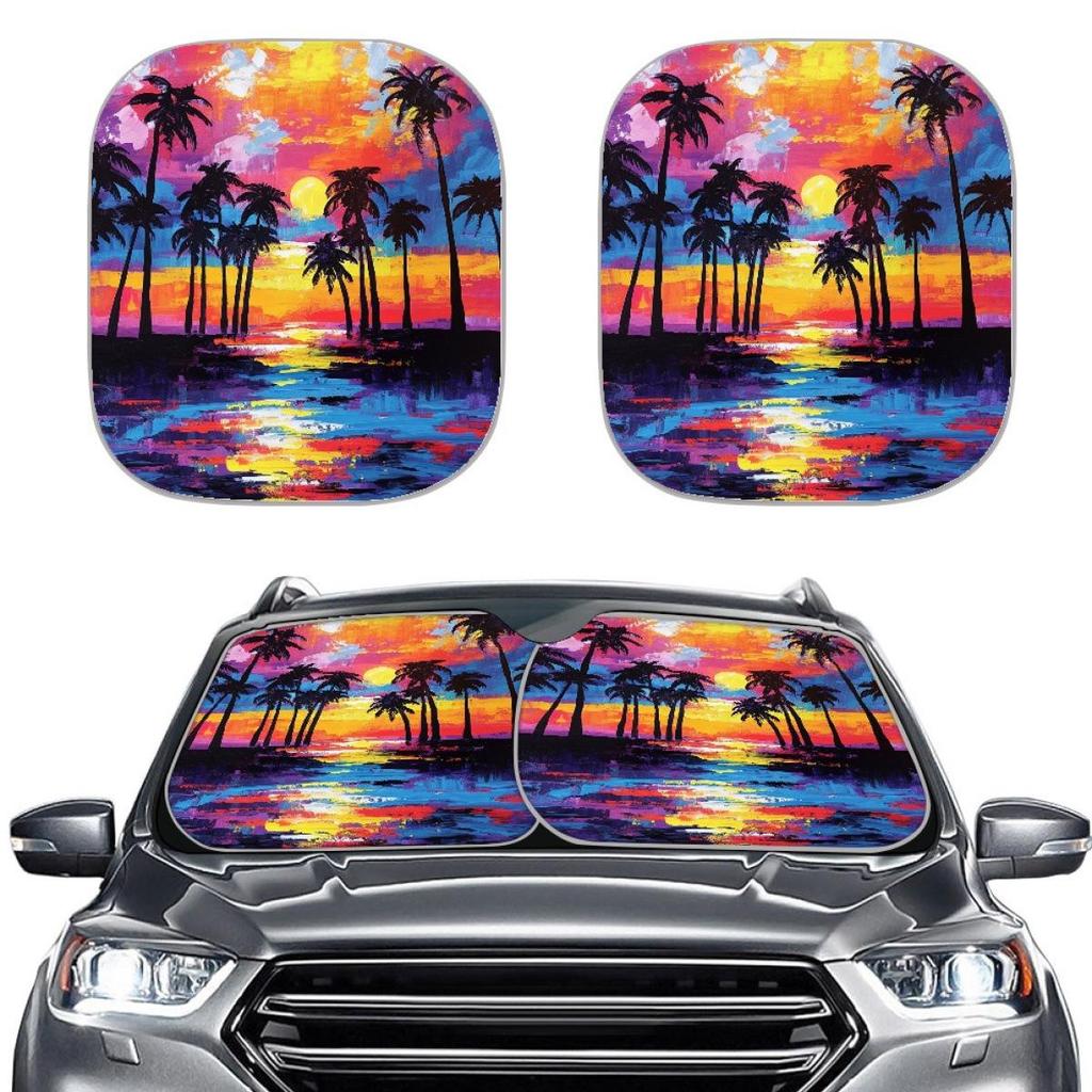 2-Piece Car Sunshade - Coconut Grove Design for Summer Heat Insulation