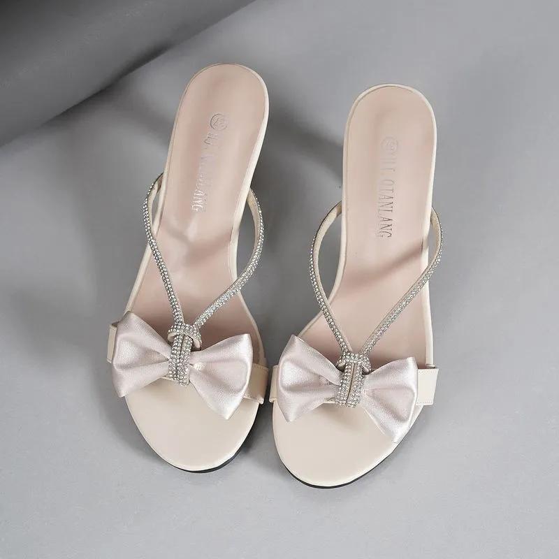 Women Light Weight Black Bow Tie High Quality Spring & Summer High Heel Sandal Shoes Lady Cool Beige Heel Pumps Ab616