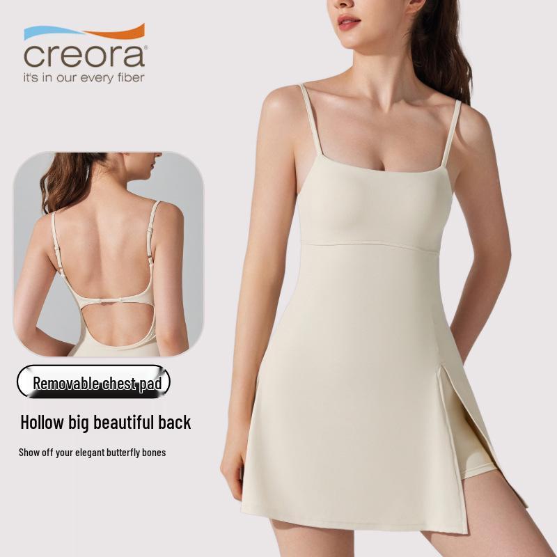 

Cross-Border Anti-Exposure Sports Dress with Chest Pads: Breathable Outdoor Tennis One-Piece Yoga Suit with Stylish Back Design XL (Includes Leggings)