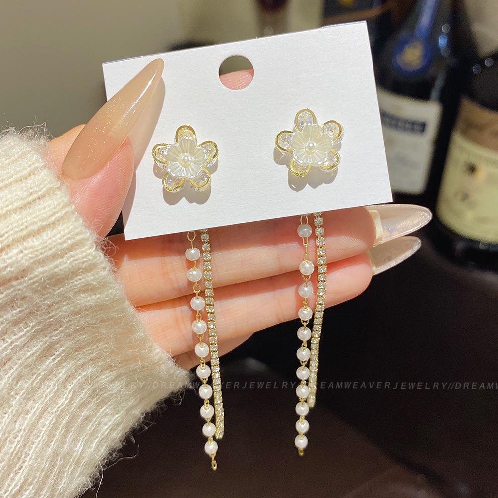 925 Sterling Silver Full Diamond Tassel Earrings – High-End European & American Style, Super Shiny, Luxurious Ear Jewelry for Women.