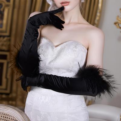 1Pair Satin Gloves Elastic Force Wedding Retro Style Long Gloves Banquet Gloves Wedding Gloves