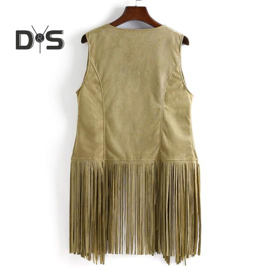 Women Cardigan Tassel Fringed Solid Color Open Stitch Vintage Western Cowboy Cosplay Hippie Sleeveless Stage Performance Role Play Lady Waistcoat