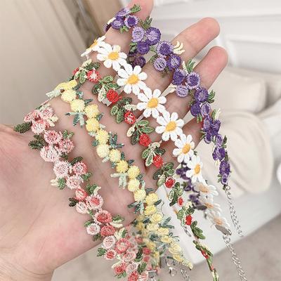 Haftowany Kwiatowy Choker Damski Vintage Naszyjnik Regulowany Stokrotka Boho Floral Haft Różany Choker na Randkę Imprezę
