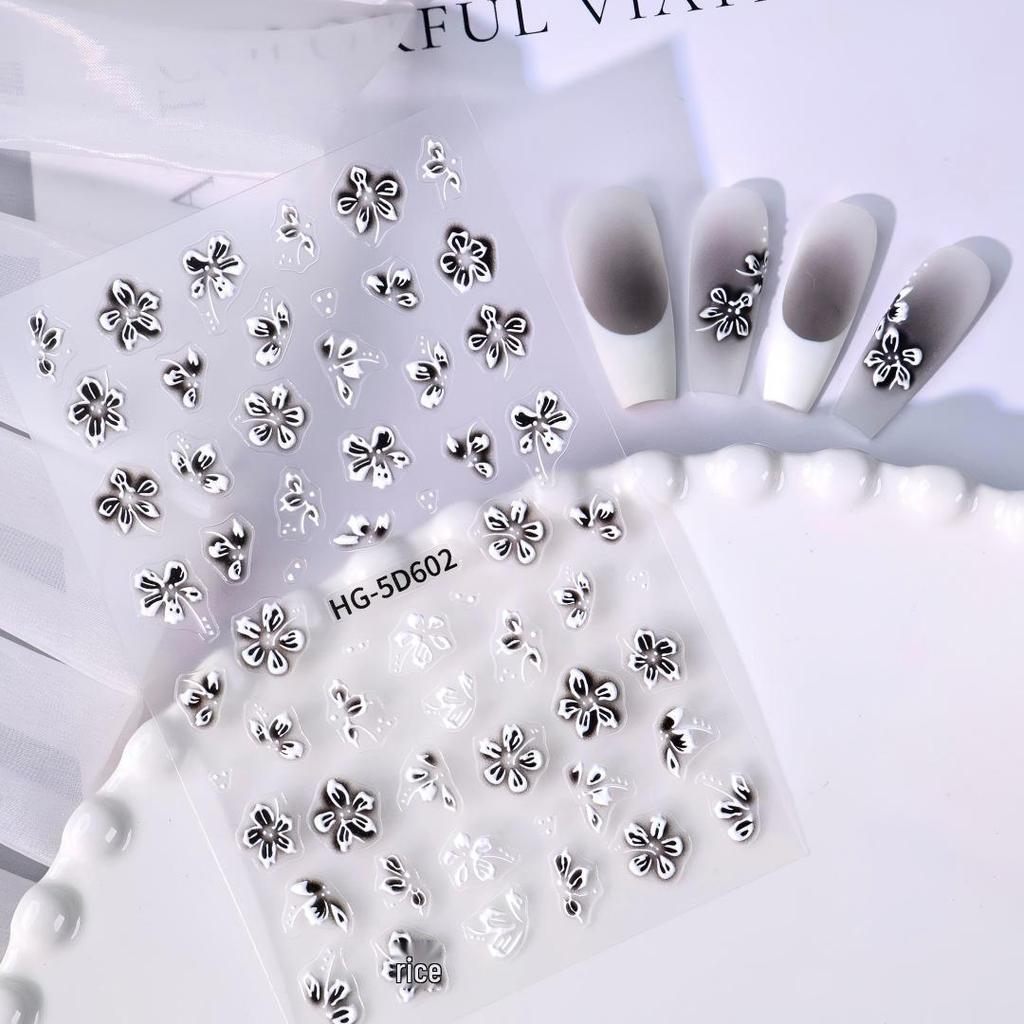 Korean Style 5D Flower Nail Art Stickers - Versatile DIY Adhesive for Fresh, Stylish Designs