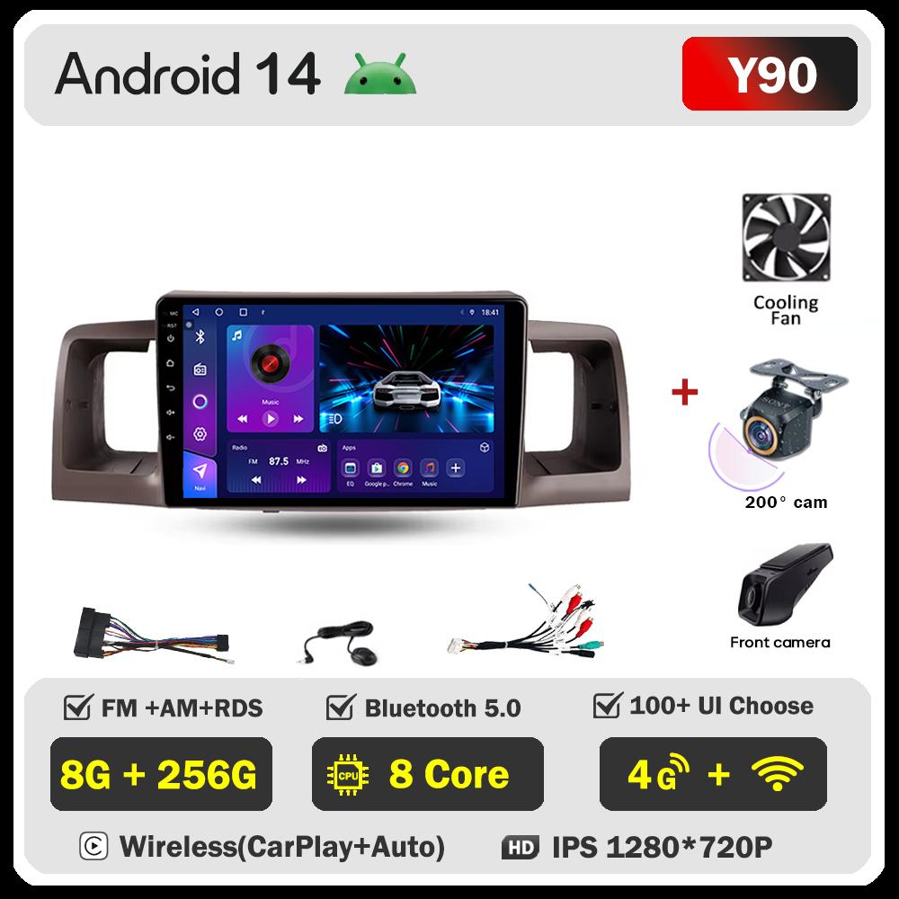 Android 14 For Toyota Corolla E130 E120 2000-2004 Car Multimedia Video Player Carplay Screen Intelligent Systems GPS Navigation