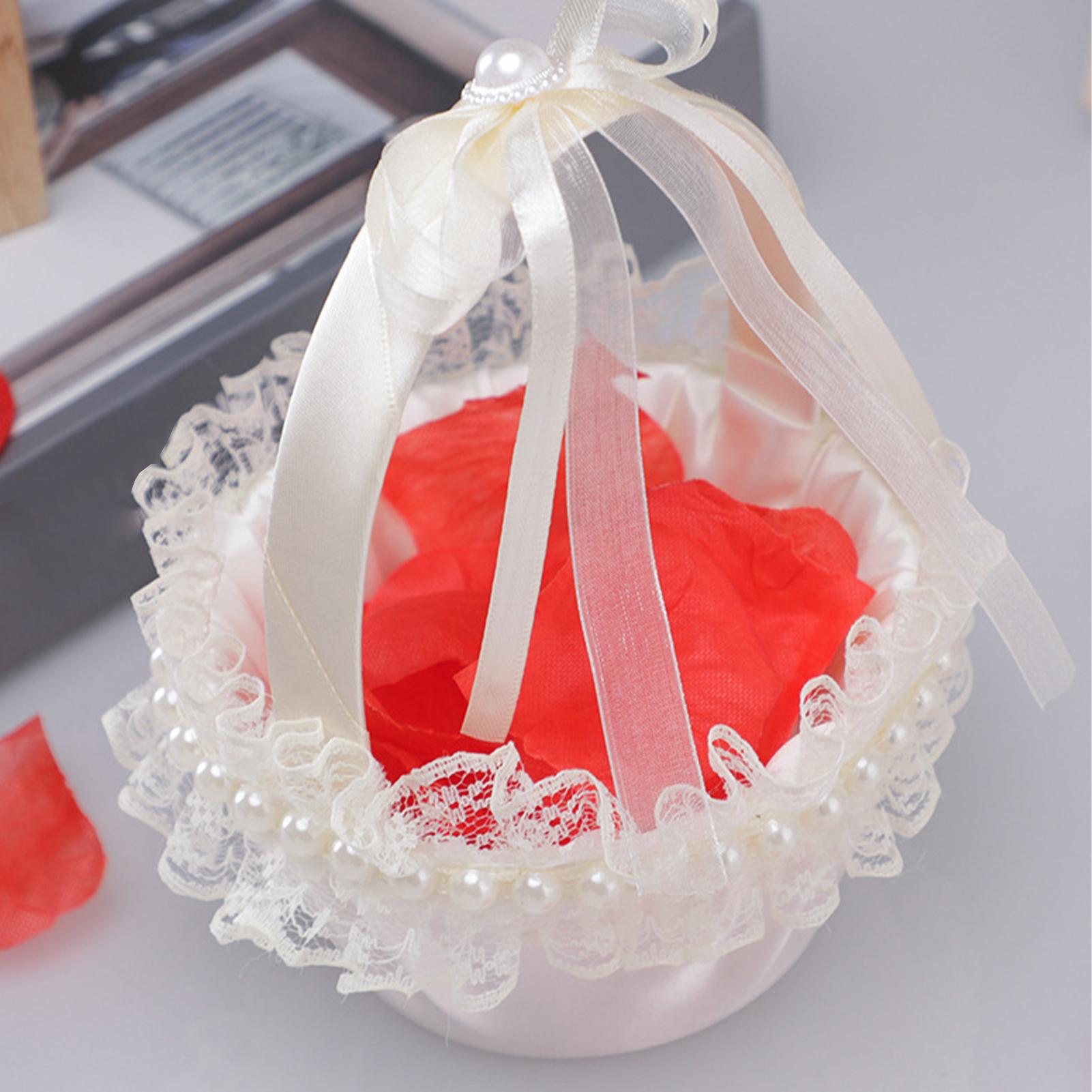 Wedding Flower Basket Decorative Ceremony Floral Basket with Ribbon Bow Wedding Party Decor Bride Flower Girl Basket China Mainland
