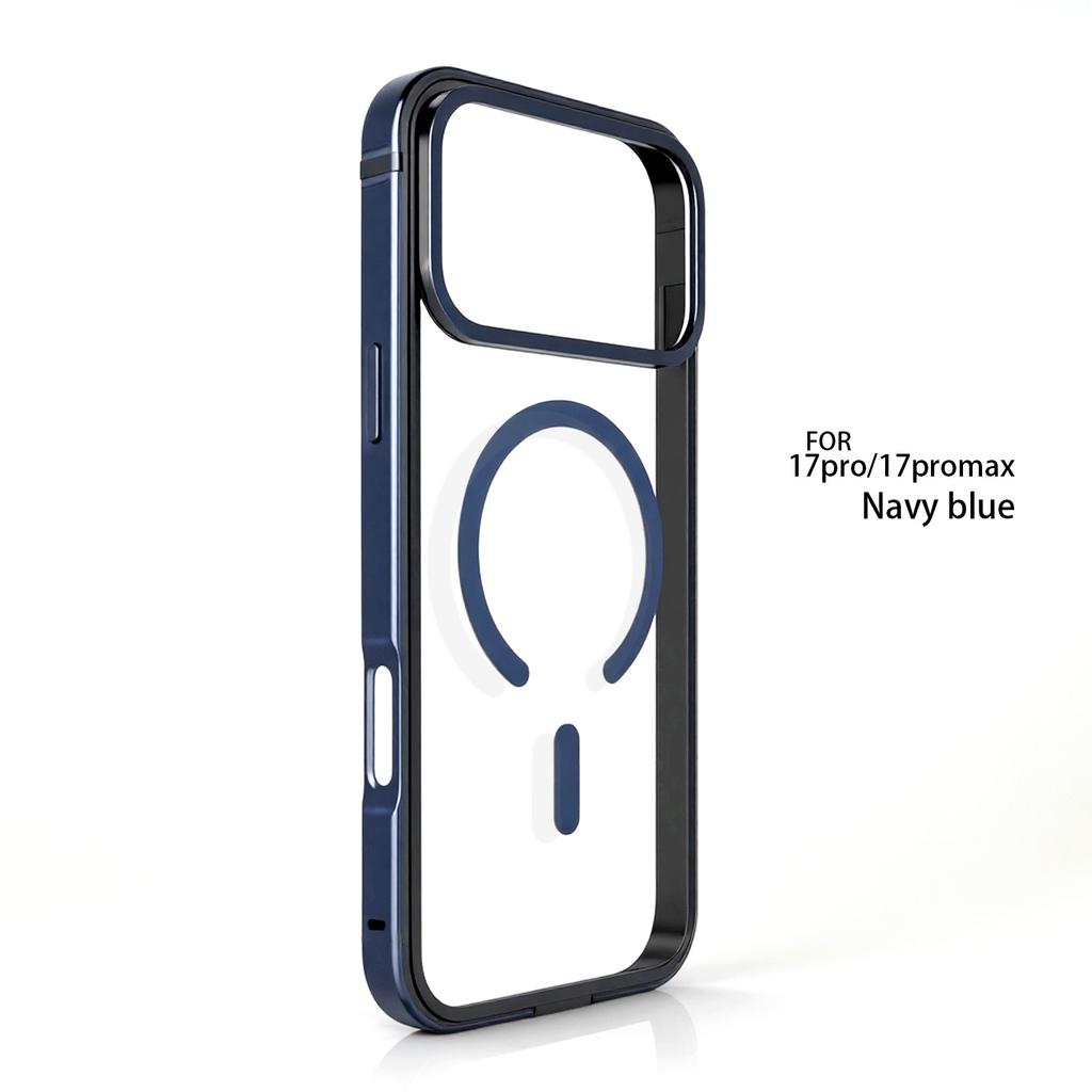 For IPhone 17 Pro High-End Metal Frame Phone Case, 17 Promax Magsafe Magnetic Charging HD Backplate Phone Protection Cases