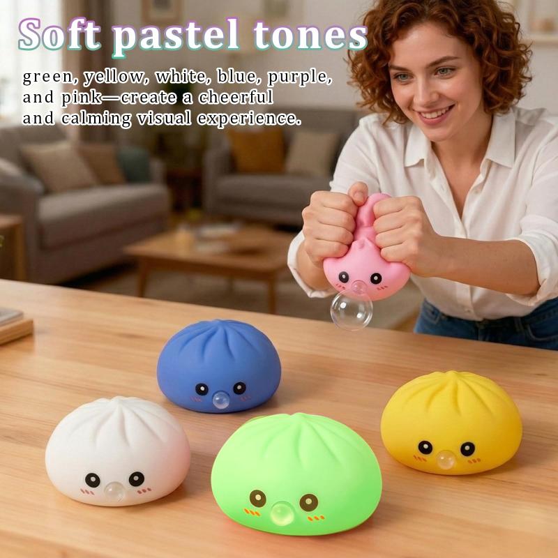 Cute Bubble-Blowing Squeeze Bun With Steamer Basket Toy Squishy Dumpling Stress Relief Fidget Toy Gift