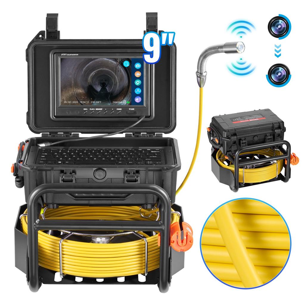 VEVOR Sewer Camera, 230 ft/70m, Self-Leveling Drain Camera with 512Hz Transmitter, Distance Counter