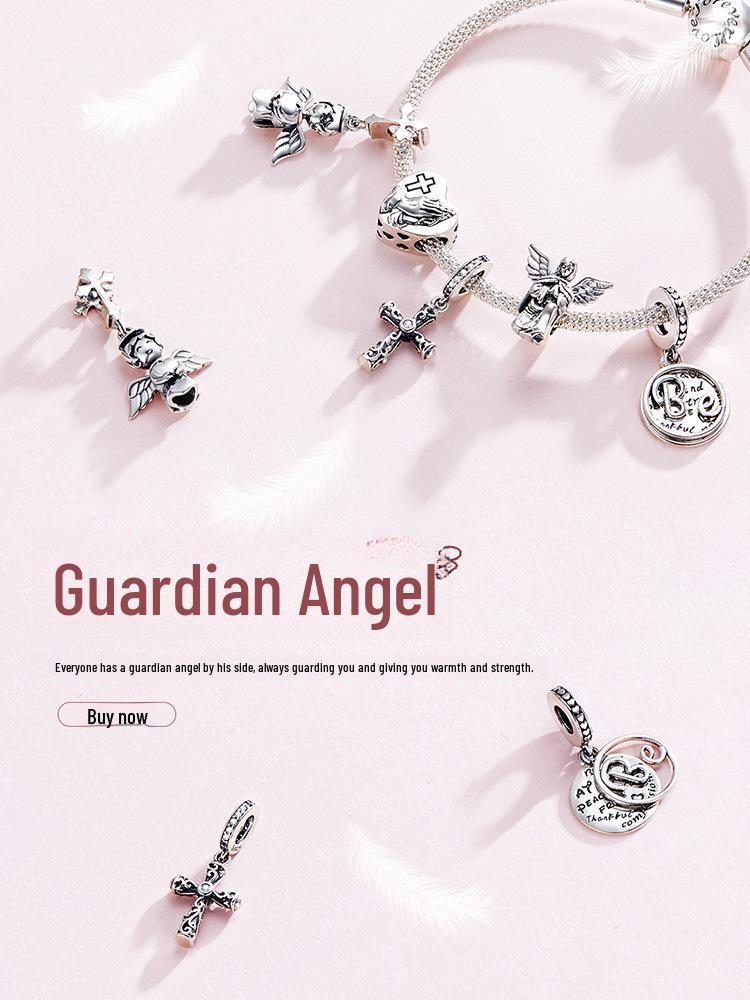 S925 Silver Vine Cross Pendant - European & American Style, Retro Pattern DIY Jewelry Accessory (BSC313)